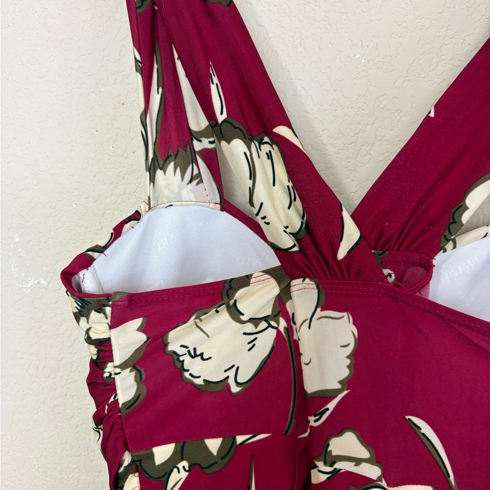 Boutique Floral Red & Cream Fit-and-Flare Swimsuit with Built in Shorts Size XL - Picture 12 of 15